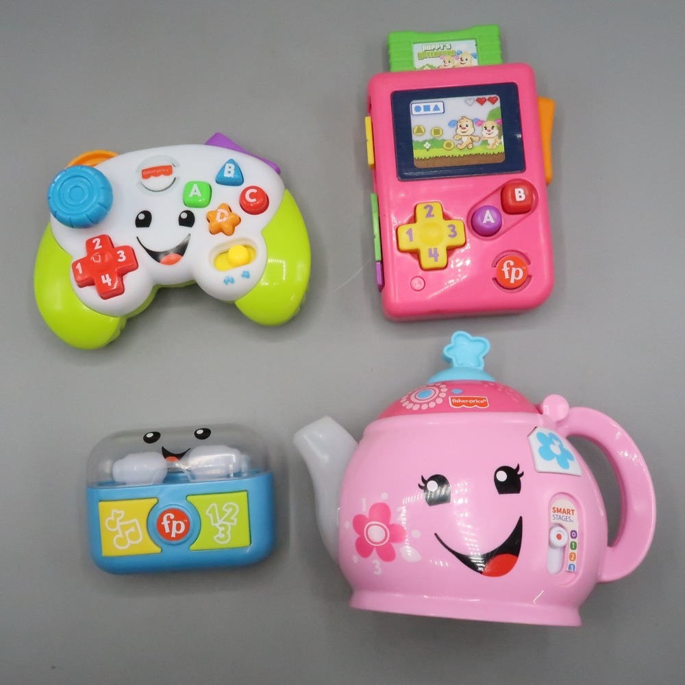 Fisher Price Lot Of 4 Learning Toys Laugh Learn Gamer Pink Tea Pot Ear Buds Play